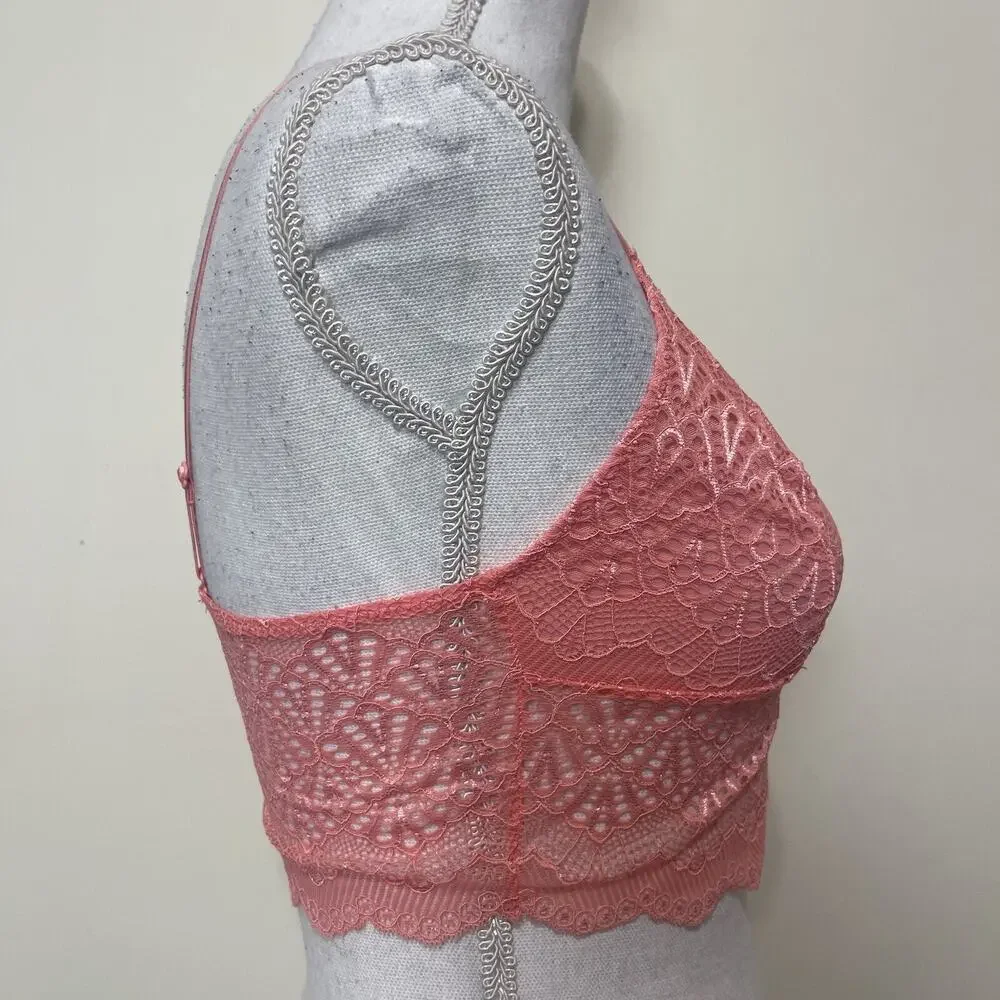 Long Line Lace Choker Sexy Bra Lingerie Lace Bralette 2 Pack Small‎ Pink & White